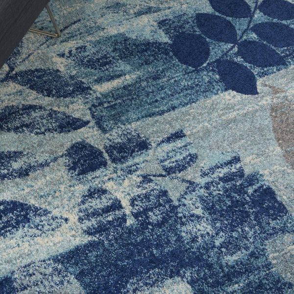 HomeRoots 5' Botanical Leaves Area Rug in Navy and Light Blue – Durable, Easy-Clean Design for Cozy Spaces 5' X 7' 550989