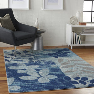 HomeRoots 5' Botanical Leaves Area Rug in Navy and Light Blue – Durable, Easy-Clean Design for Cozy Spaces 5' X 7' 550989
