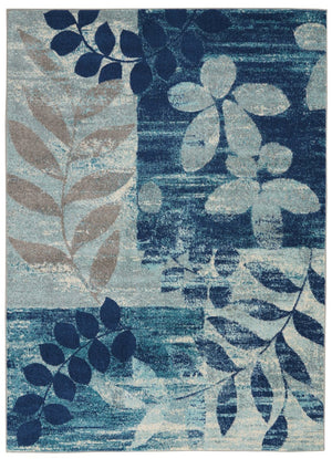 HomeRoots 5' Botanical Leaves Area Rug in Navy and Light Blue – Durable, Easy-Clean Design for Cozy Spaces 5' X 7' 550989