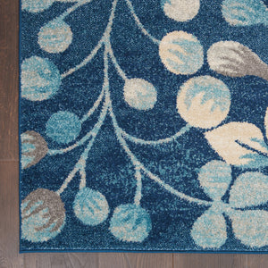 Homeroots 5' Botanical Leaves Area Rug In Navy Blue & Beige - Durable, Stain Resistant, Perfect For Any Room 6' X 9' Polypropylene 550990