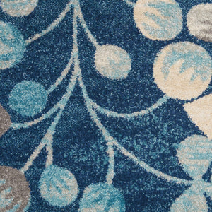 Homeroots 5' Botanical Leaves Area Rug In Navy Blue & Beige - Durable, Stain Resistant, Perfect For Any Room 6' X 9' Polypropylene 550990