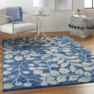 HomeRoots 5' Navy Blue and Beige Botanical Leaves Area Rug for Stylish and Durable Home Decor Solutions 6' X 9' 550990