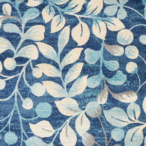 Homeroots 5' Botanical Leaves Area Rug In Navy Blue & Beige - Durable, Stain Resistant, Perfect For Any Room 6' X 9' Polypropylene 550990