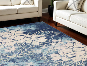 Homeroots 5' Navy Blue And Ivory Floral Area Rug - Durable, Stain-resistant Design For Stylish Home Décor 6' X 9' Polypropylene 550991