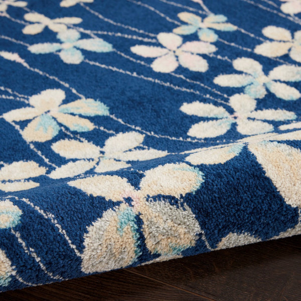 HomeRoots 6' Navy Blue and Ivory Floral Area Rug - Timeless Elegance for Living Rooms, Dining Areas, and More 6' X 9' 550992