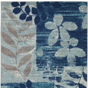 Homeroots 5' Stylish Navy Blue & Gray Botanical Leaves Area Rug – Durable, Stain Resistant & Perfect For Homes 6' X 9' Polypropylene 550993