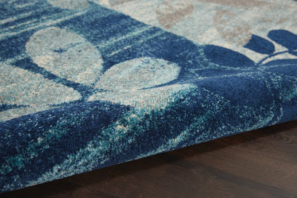 HomeRoots 5' Botanical Leaves Area Rug in Navy and Light Blue – Durable, Easy-Clean Design for Cozy Spaces 6' X 9' 550993