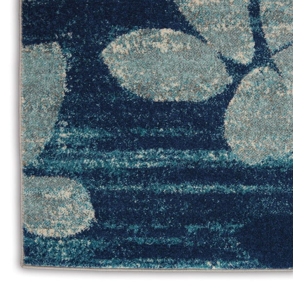 HomeRoots 5' Botanical Leaves Area Rug in Navy and Light Blue – Durable, Easy-Clean Design for Cozy Spaces 6' X 9' 550993