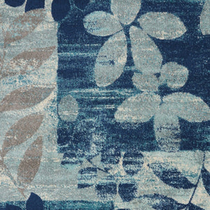 Homeroots 5' Stylish Navy Blue & Gray Botanical Leaves Area Rug – Durable, Stain Resistant & Perfect For Homes 6' X 9' Polypropylene 550993