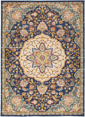 HomeRoots 5x7 Floral Medallion Area Rug Navy Polypropylene Weave for Living or Dining Rooms 550995