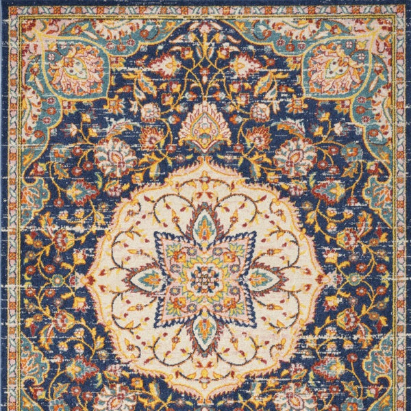 5x7 Floral Medallion Area Rug Navy Polypropylene Weave for Living or Dining Rooms