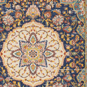5x7 Floral Medallion Area Rug Navy Polypropylene Weave for Living or Dining Rooms