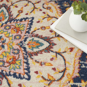 5x7 Floral Medallion Area Rug Navy Polypropylene Weave for Living or Dining Rooms