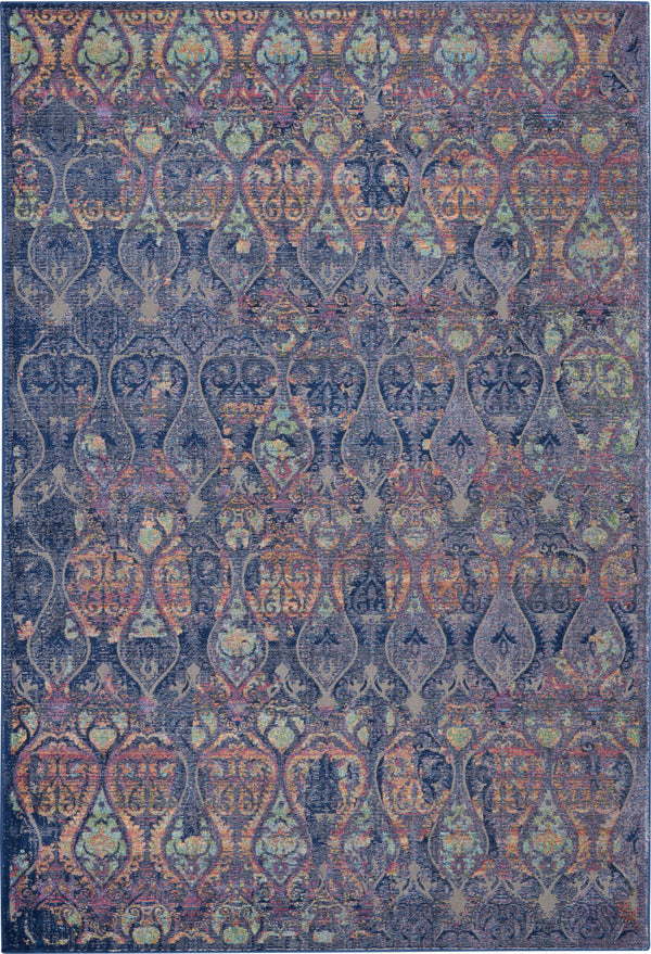 Homeroots 4' X 6' Navy Blue And Orange Ogee Distressed Non Skid Area Rug  Polypropylene,Polyester 550996