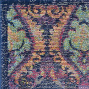 Homeroots 4' X 6' Navy Blue And Orange Ogee Distressed Non Skid Area Rug  Polypropylene,Polyester 550996