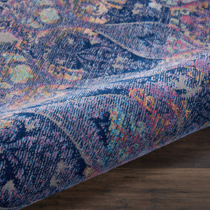 Homeroots 6' Navy Blue And Orange Ogee Distressed Non Skid Round Rug  Polypropylene,Polyester 550997