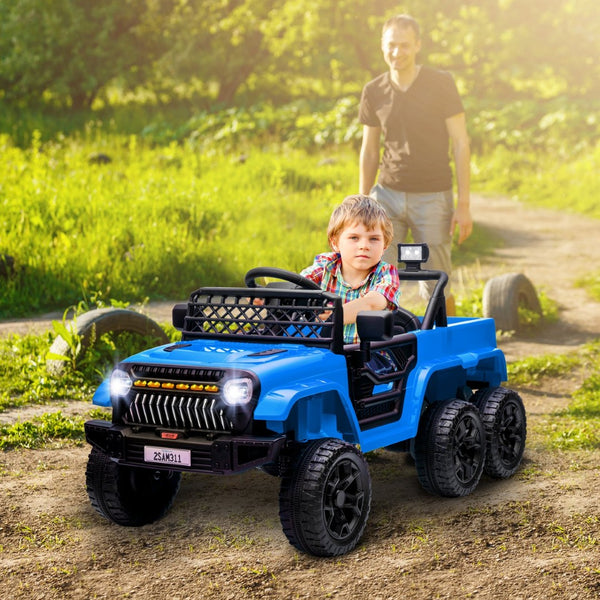English Elm Qaba 12v Four Motor Kids Electric Ride on Truck with Trailer and Parent Remote Light Blue W2225P249886