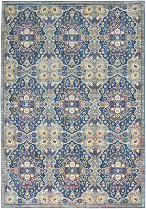 Homeroots 4' X 6' Ivory Navy Blue And Yellow Floral Distressed Non Skid Area Rug  Polypropylene,Polyester 550999