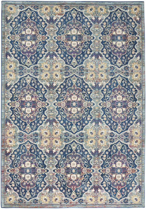 Homeroots 4' X 6' Ivory Navy Blue And Yellow Floral Distressed Non Skid Area Rug  Polypropylene,Polyester 550999
