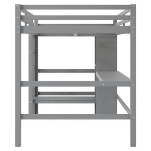 English Elm Full Size Loft Bed With Under-Bed Desk And Stylish Shelves For Space-Saving Bedroom Solutions N7090005004E