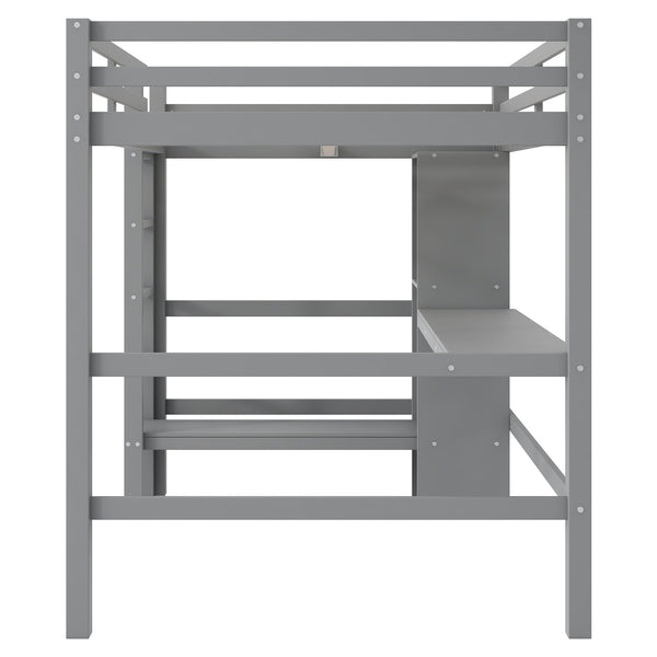 English Elm Full Size Loft Bed With Under-Bed Desk And Stylish Shelves For Space-Saving Bedroom Solutions N7090005004E