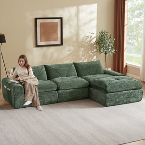 English Elm Modern Chenille Modular Sectional Sofa with Foot Pedals for Living Room Comfort Green W3396S00069