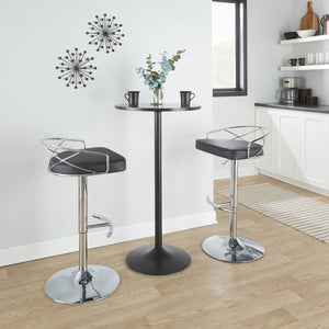 English Elm Adjustable Swivel Barstools Mid-century Modern Walnut and Cream Faux Leather Set of 2 B202S02169