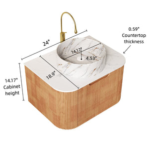 English Elm Dina 24" Floating Bathroom Vanity With Ceramic Sink, Stylish Woodgrain Storage & Easy Installation W2615S00490