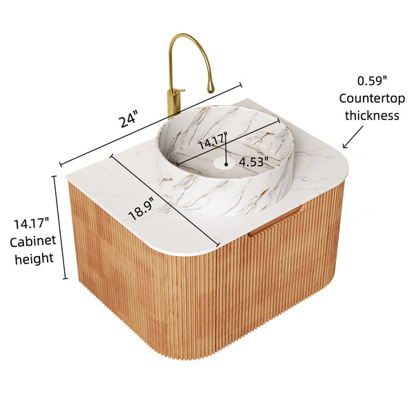 English Elm Dina 24" Floating Bathroom Vanity With Ceramic Sink, Stylish Woodgrain Storage & Easy Installation W2615S00490