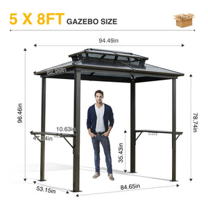 English Elm Outdoor Grill Gazebo 8X8Ft - Stylish Hardtop Bbq Shelter With Uv Protection & Storage Hooks For Patio W765P269610-GIGA