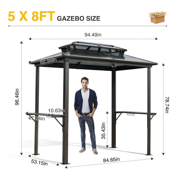 English Elm Outdoor Grill Gazebo 8X8Ft - Stylish Hardtop Bbq Shelter With Uv Protection & Storage Hooks For Patio W765P269610-GIGA