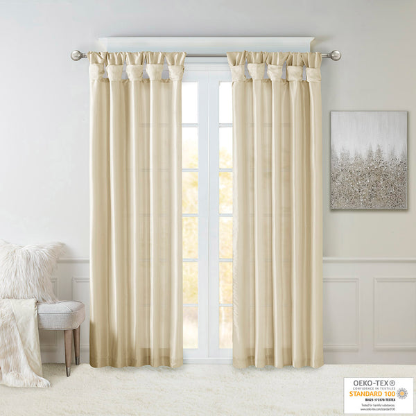 JLA Home Madison Park - Twist Madison Park Emilia Faux Silk Lined Curtain Panel with Twist Tab Top for Tailored Elegance Champagne MP40-3559