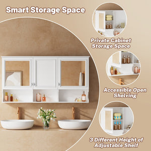 English Elm 55 Inch Wall Mount Medicine Cabinet Dual Mirrored Doors Soft Close Bathroom Vanity Storage N710P401337K
