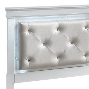 English Elm Lorana Glam Twin Storage Bed with Led Lighting and Tufted Faux Leather Headboard White B078S00694