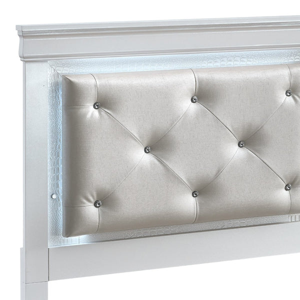 English Elm Lorana Glam Twin Storage Bed with Led Lighting and Tufted Faux Leather Headboard White B078S00694