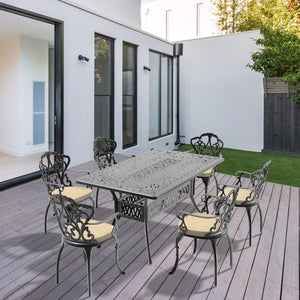 English Elm 7-Piece Cast Aluminum Patio Dining Set With Off-White Cushions For Comfort & Style Outdoors W1710S00090