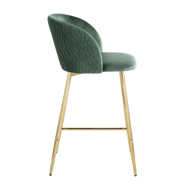 English Elm Pleated Wave Velvet Counter Stools with Gold Legs for Kitchen Islands Set of 2 B202S00276