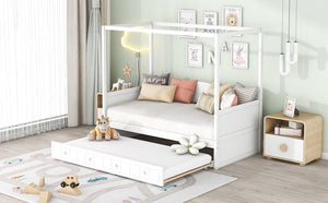 English Elm Twin Canopy Daybed with Pull Out Trundle Pinewood Frame for Kids or Guest Rooms N708P373423K