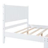 English Elm Full Size Wood Platform Bed Frame, Retro Style Bed With Rectangular Headboard,No Need Box Spring,White