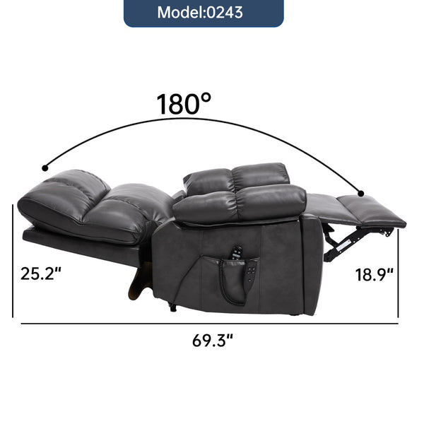 English Elm Dark Grey Leatheraire Power Lift Recliner Dual Motor Massage Heat Heavy Duty W1803P340317