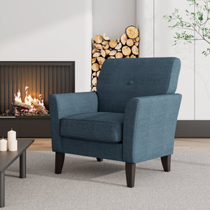 English Elm Dorset Barrel Accent Chair Velour Upholstery Solid Legs Compact Living Room Seating Blue B127P495069