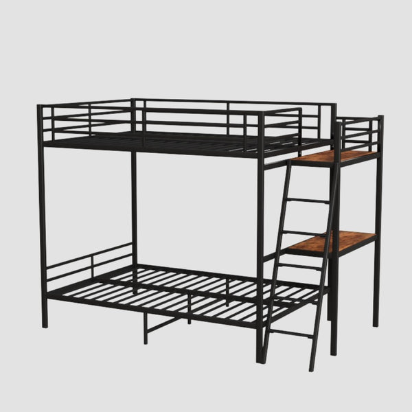 English Elm Black Full Size Loft Bed with Desk Led Lighting Charging Station and Storage Stairs Black W1671S00011