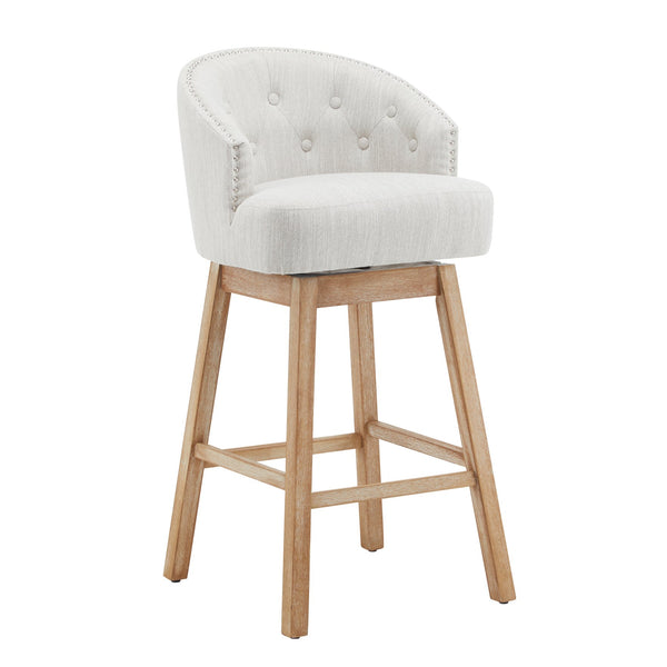 English Elm Christopher Knight Home® - 33.25" Swivel Counter Stools Set of 2 - 360° Upholstered Button-Tufted Back, Rubberwood Frame, Beige WF532109BGE