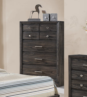English Elm 1pc Modern Geometric Chest of Drawers with High-Gloss Finish, Sleek Hardware, Spacious Storage and Style Gray 37.8 L x 19.09 W x 53.35 H B2741P325738