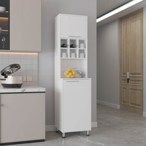 English Elm Attica 80" High Double Cabinet Pantry with Six Spice Cubbies, Four Shelves, Sleek White MDF Storage B070P286454