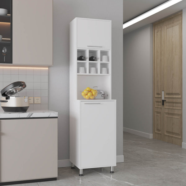 English Elm Attica 80" High Double Cabinet Pantry with Six Spice Cubbies, Four Shelves, Sleek White MDF Storage B070P286454