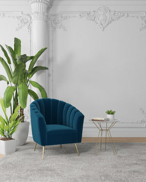 English Elm Rosemont Velvet Accent Armchair with Gold Splayed Legs, Rounded Shell Back, Vertical Stitching Blue B365P397967