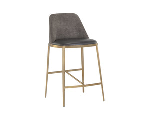 Sunpan Dover Luxurious Faux Leather Barstool with Sleek Brushed Gold Steel Legs for Contemporary Spaces Bravo Portabella / Sparrow Grey