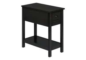 English Elm Accent 2-Tier Narrow End Table with Drawer and Shelf, Transitional Veneer Top, Solid Wood Legs for Compact Spaces Black 27 L x 15 W x 8 H B2710P219470