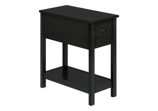 English Elm Accent 2-Tier Narrow End Table with Drawer and Shelf, Transitional Veneer Top, Solid Wood Legs for Compact Spaces Black 27 L x 15 W x 8 H B2710P219470